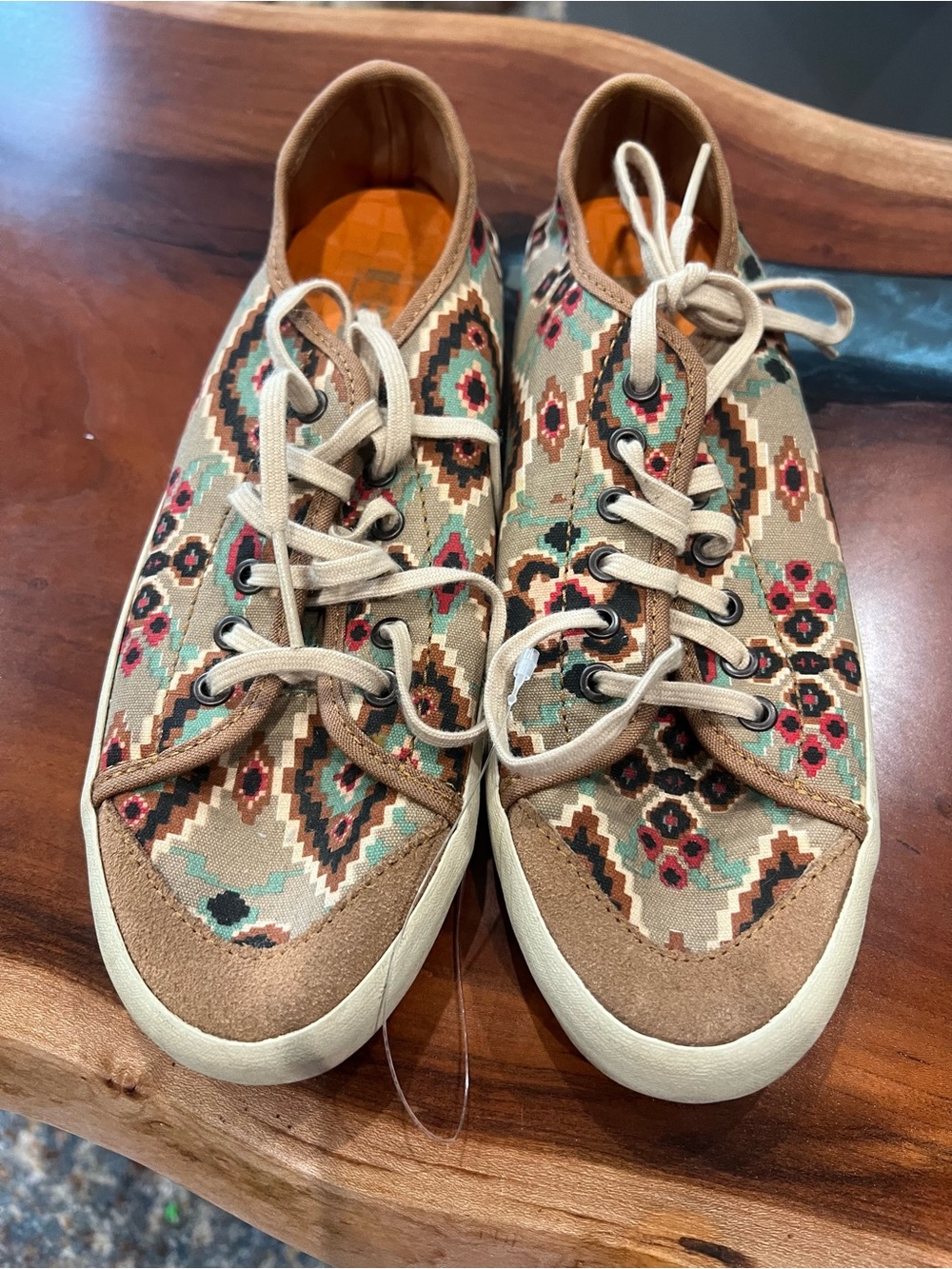 Vans Women’s Aztec Pattern Canvas Sneakers in Tan, Cream, Teal & Coral